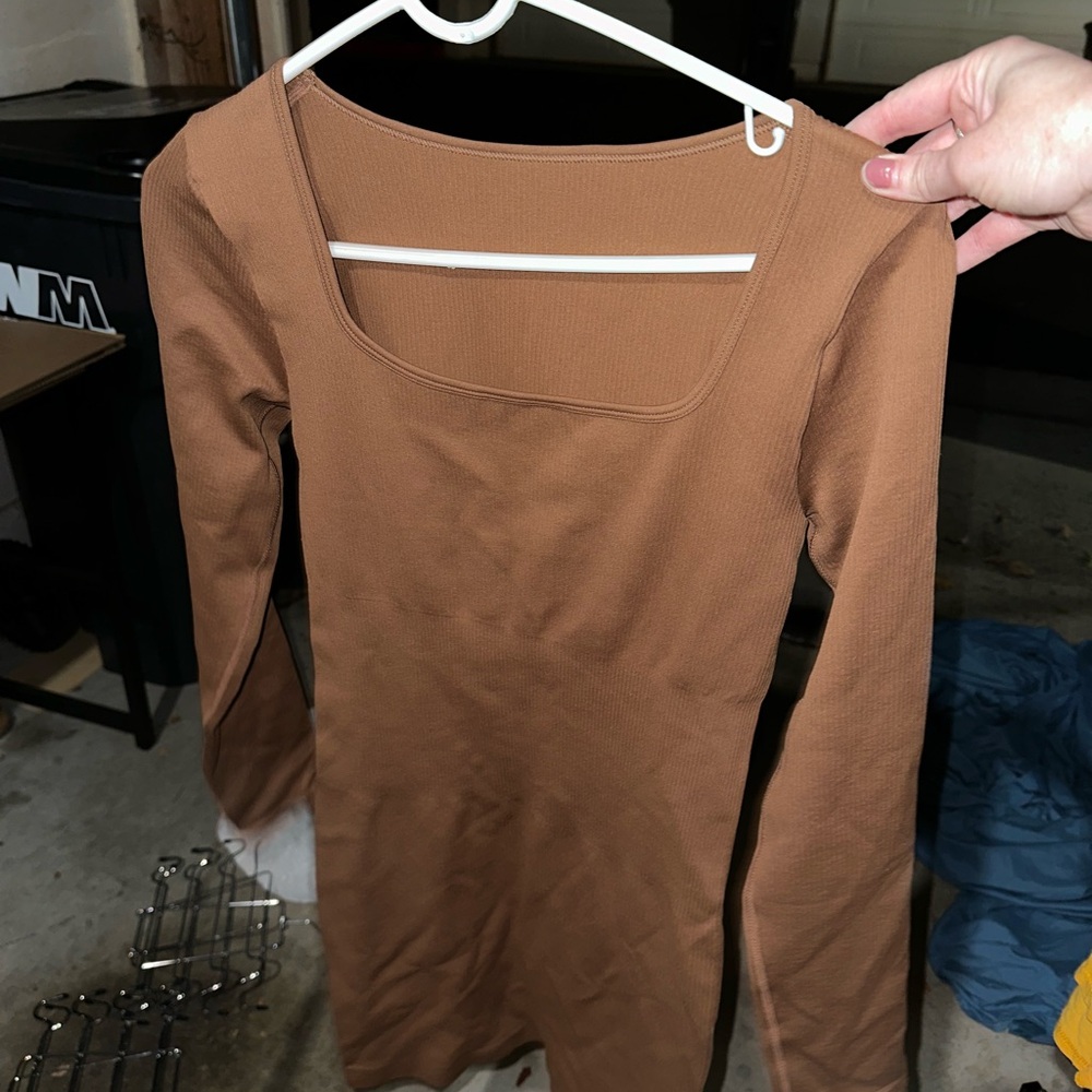 Elegant Long Sleeve Tan Dress